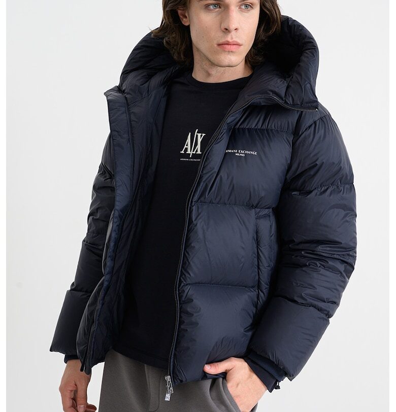 Зимно ватирано яке с качулка - Ултрамарин синьо ARMANI EXCHANGE