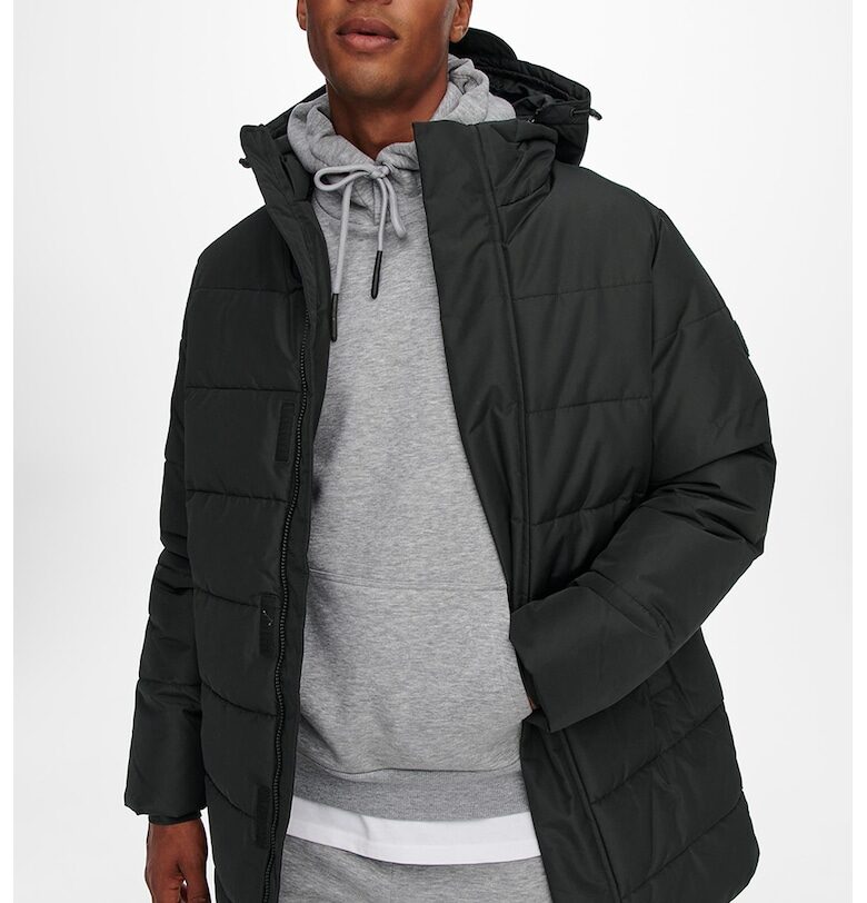 Зимно капитонирано яке Carl с отделяща се качулка - Черен Only  Sons