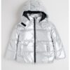 Зимно капитонирано яке с качулка и метален ефект - Сребрист KARL LAGERFELD KIDS