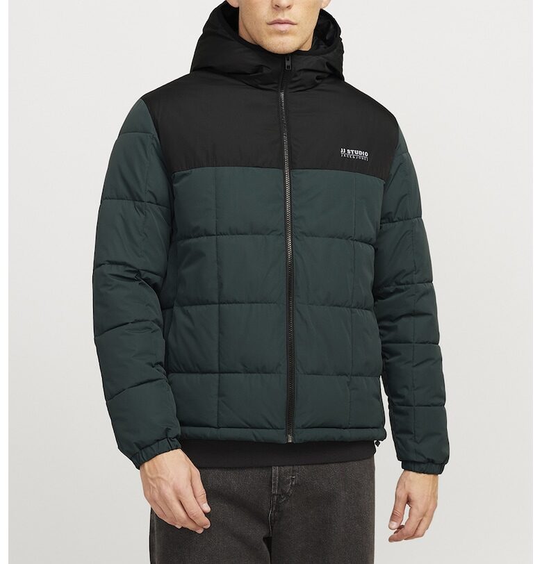 Зимно яке Ben с качулка и цип - Черен/Тъмнозелен Jack  Jones