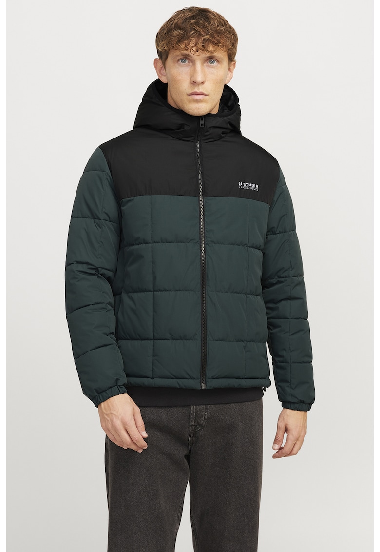 Зимно яке Ben с качулка и цип - Черен/Тъмнозелен Jack Jones