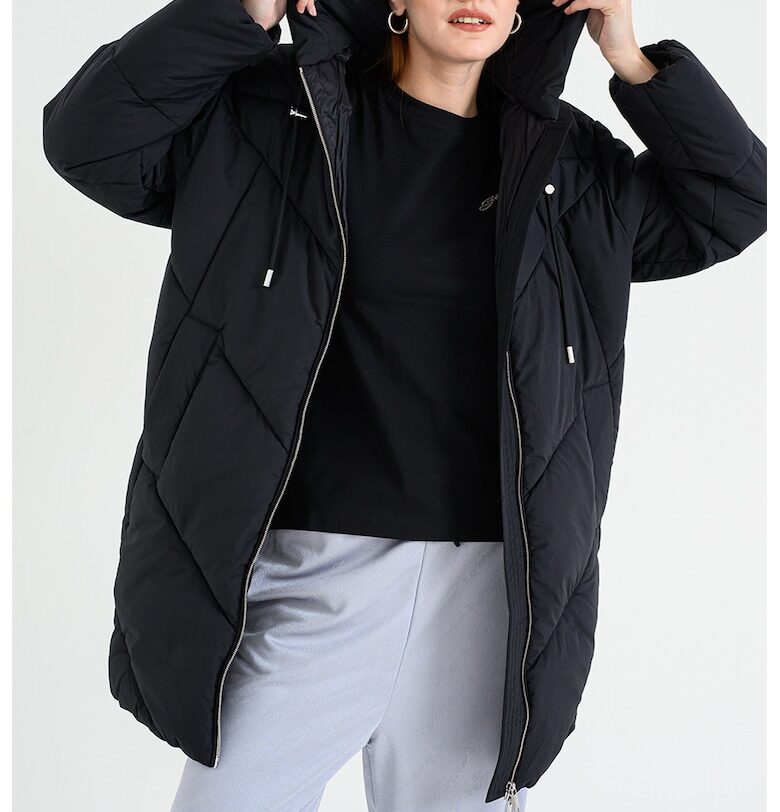 Зимно яке Piapolly с качулка - Черен BOSS