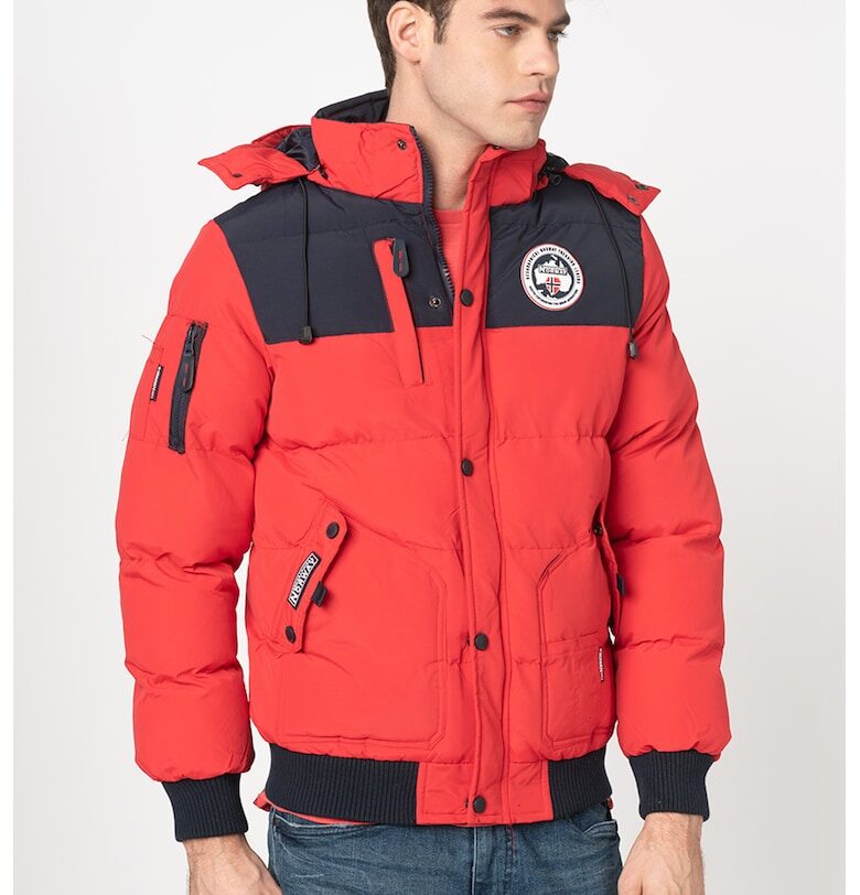 Зимно яке Volva с отделяща се качулка - Бял/Черен/Аленочервен Geographical Norway