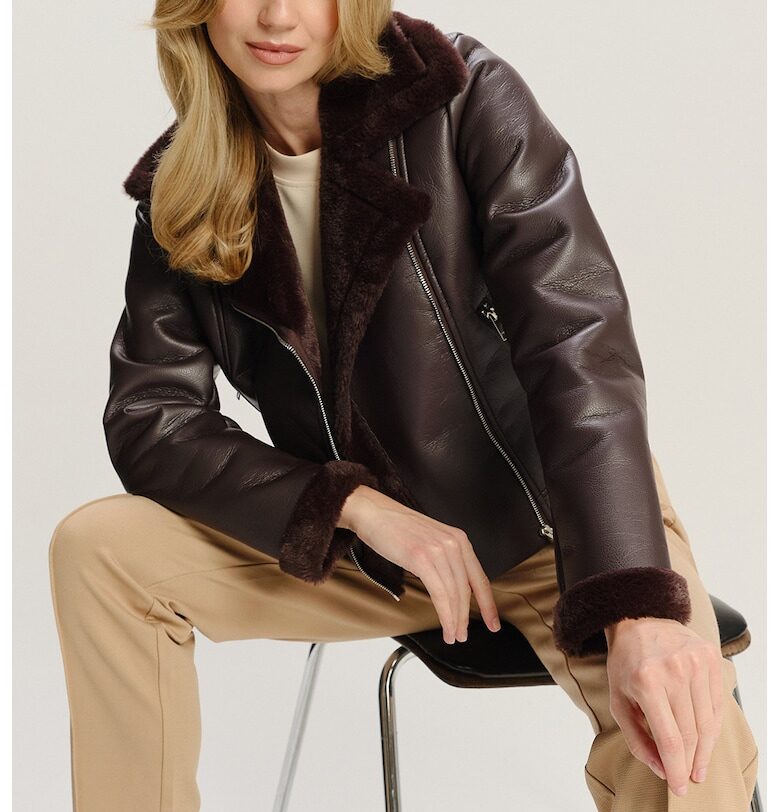 Зимно яке от еко кожа с подплата от еко пух - Коняк кафяв GreenPoint