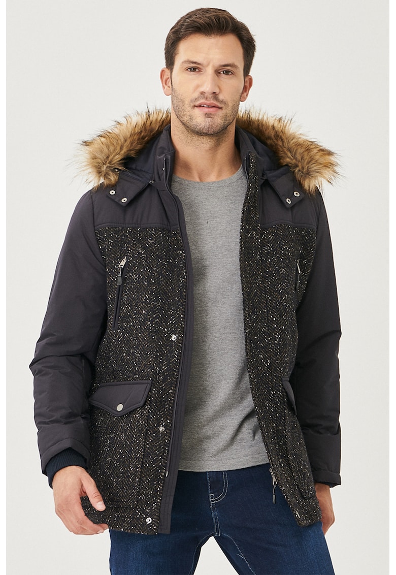 Зимно яке с вълна с джобове - Кафяв/Ултрамарин синьо/Мръснобял ACCo