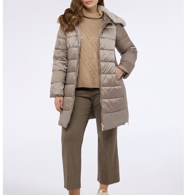 Зимно яке с еко пух на яката - Сиво-бежов Fiorella Rubino