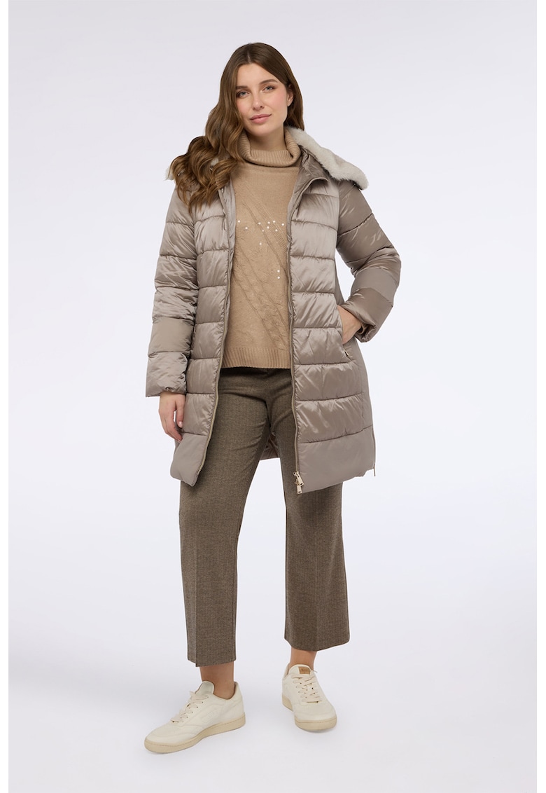 Зимно яке с еко пух на яката - Сиво-бежов Fiorella Rubino