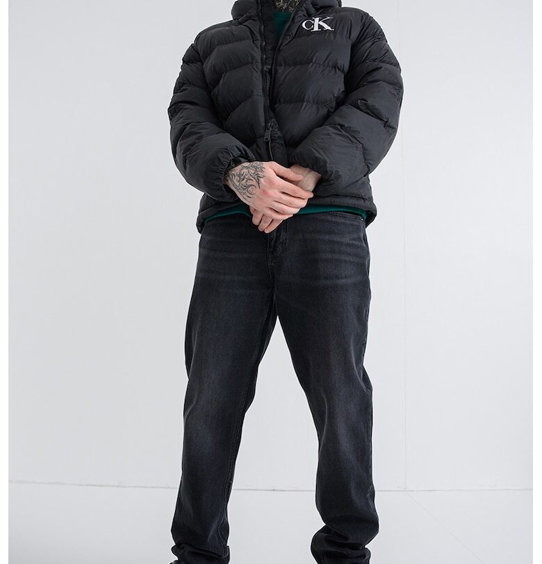 Зимно яке с качулка и вата - Избеляло черно CALVIN KLEIN JEANS
