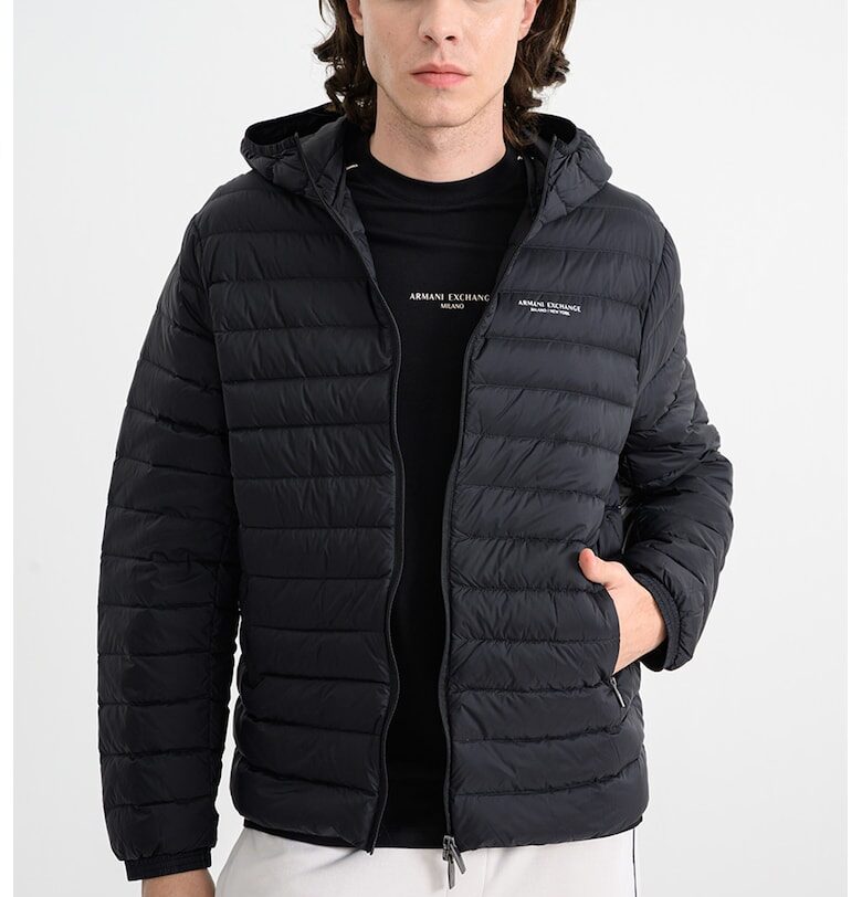 Зимно яке с качулка и джобове - Черен ARMANI EXCHANGE