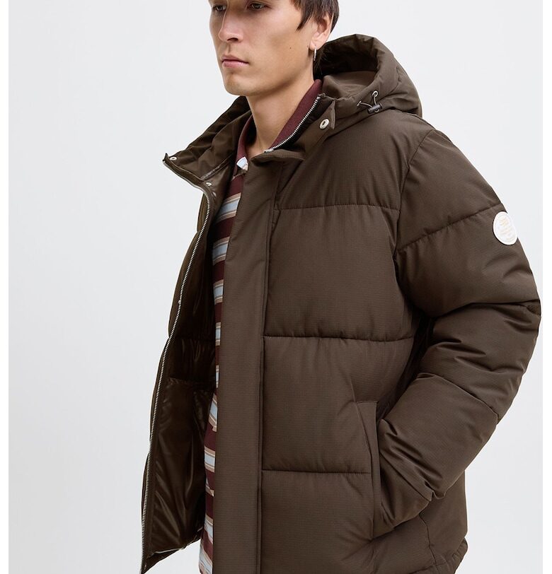 Зимно яке с качулка и джобове встрани - Тъмнокафяв Jack  Jones