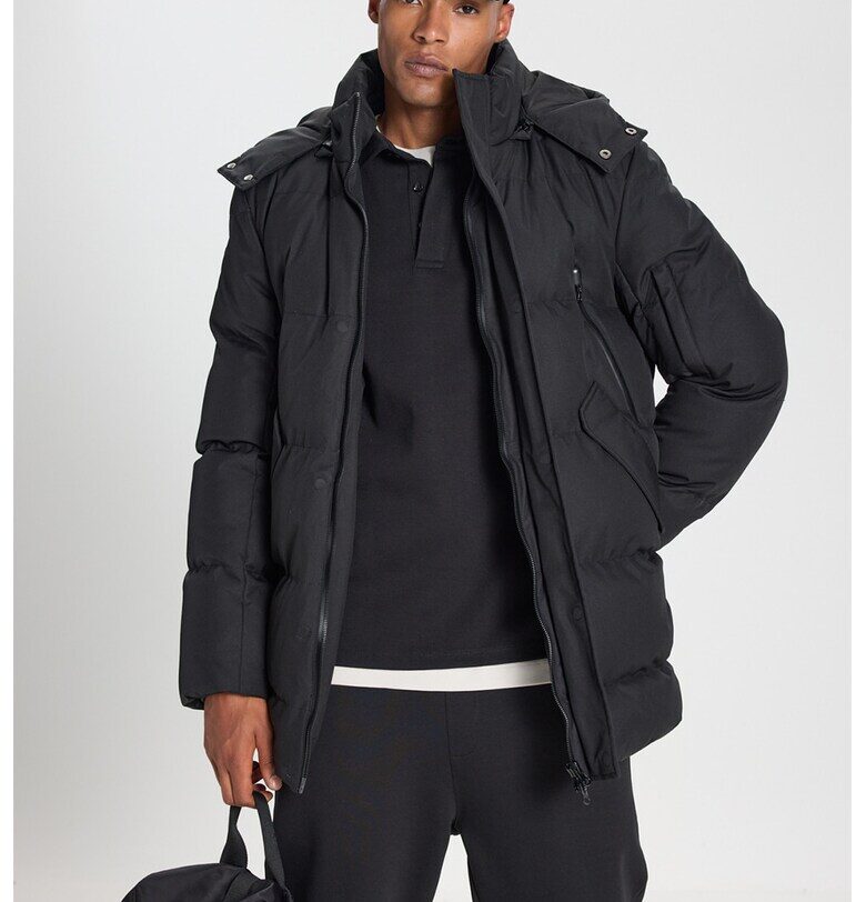 Зимно яке с качулка и цип - Черен ACCo