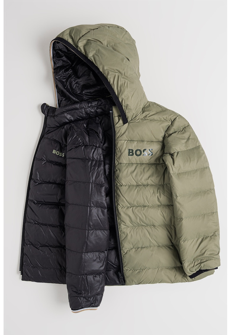 Зимно яке с пухена вата - цип и лого - Пепеляво сиво BOSS Kidswear