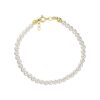 Златна гривна 585 - 14К с бели култивирани перли 4мм - класическа закопчалка e-Crystal