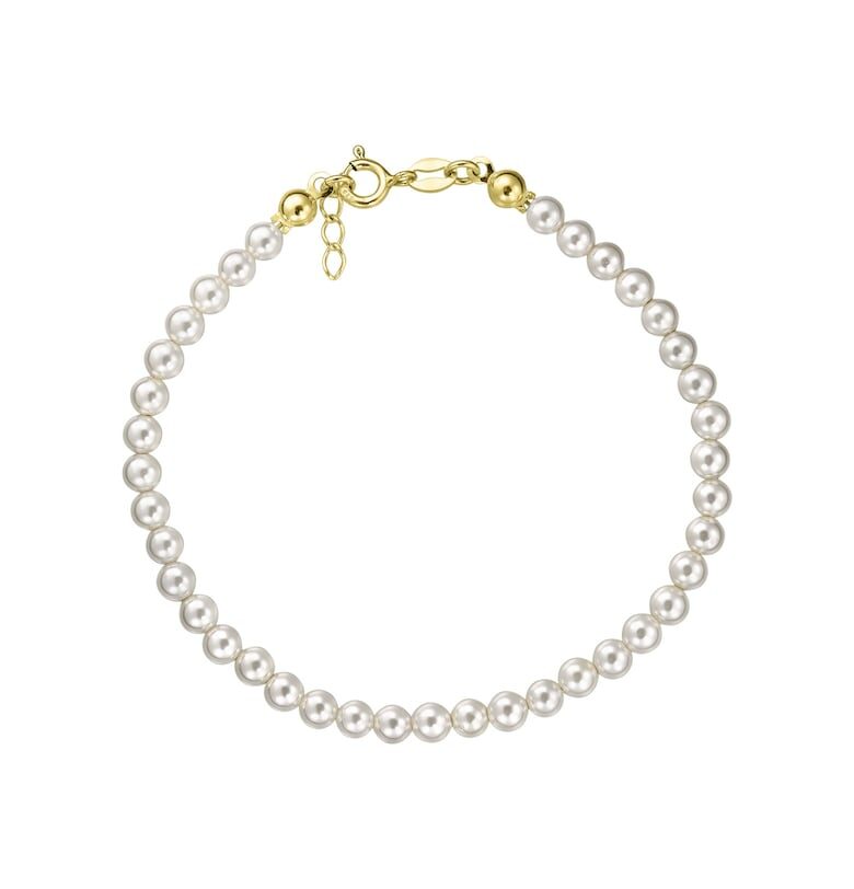 Златна гривна 585 - 14К с бели култивирани перли 4мм - класическа закопчалка e-Crystal