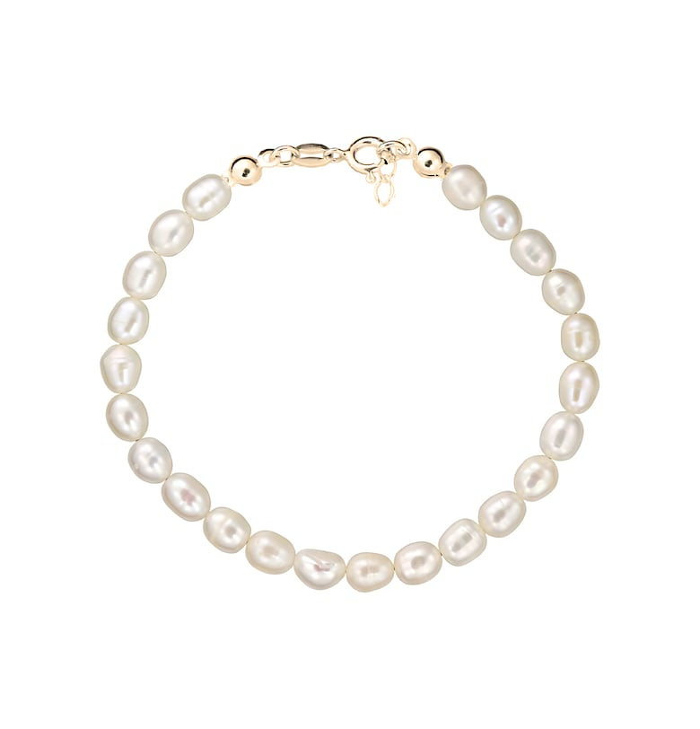 Златна гривна 585 - 14К с бели култивирани перли 6 -5 мм - класическа закопчалка e-Crystal