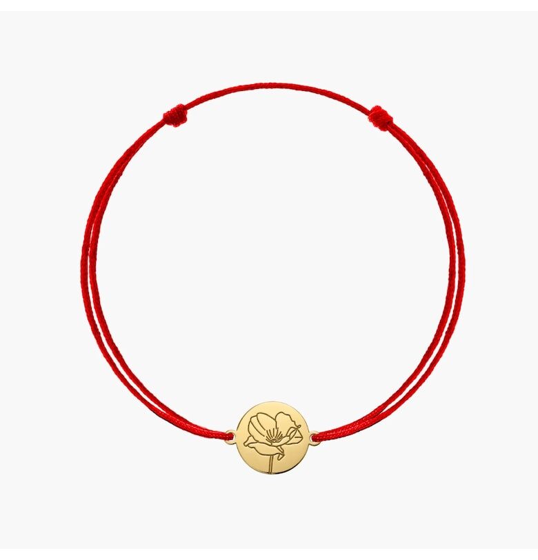 Сребърна гривна с шнур Golden Birth Flower - August Poppy INDIRA