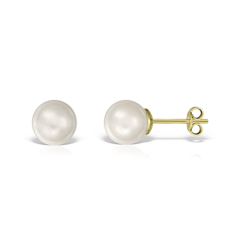 Златни обеци 585-14K - естествени бели перли 6 мм e-Crystal