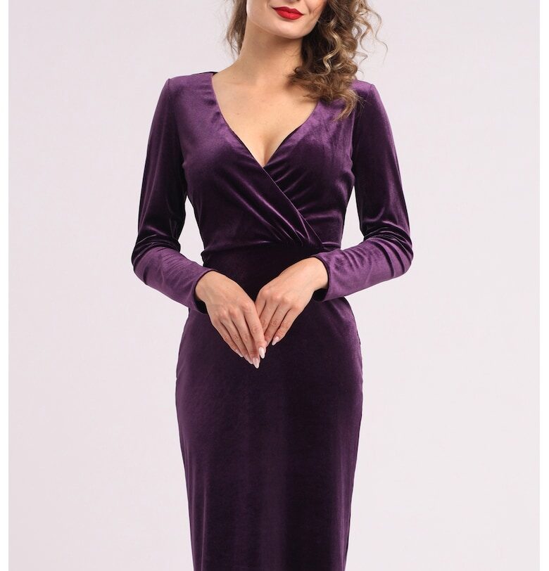 Кадифена миди рокля с шпиц CAMISSI