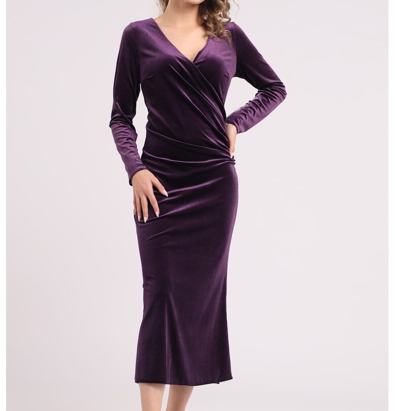 Кадифена миди рокля със застъпено деколте CAMISSI