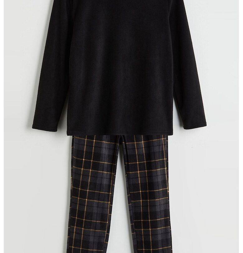 Кадифена пижама с дълги ръкави - Черен/Светло оранжево/Антрацитно сиво LC WAIKIKI