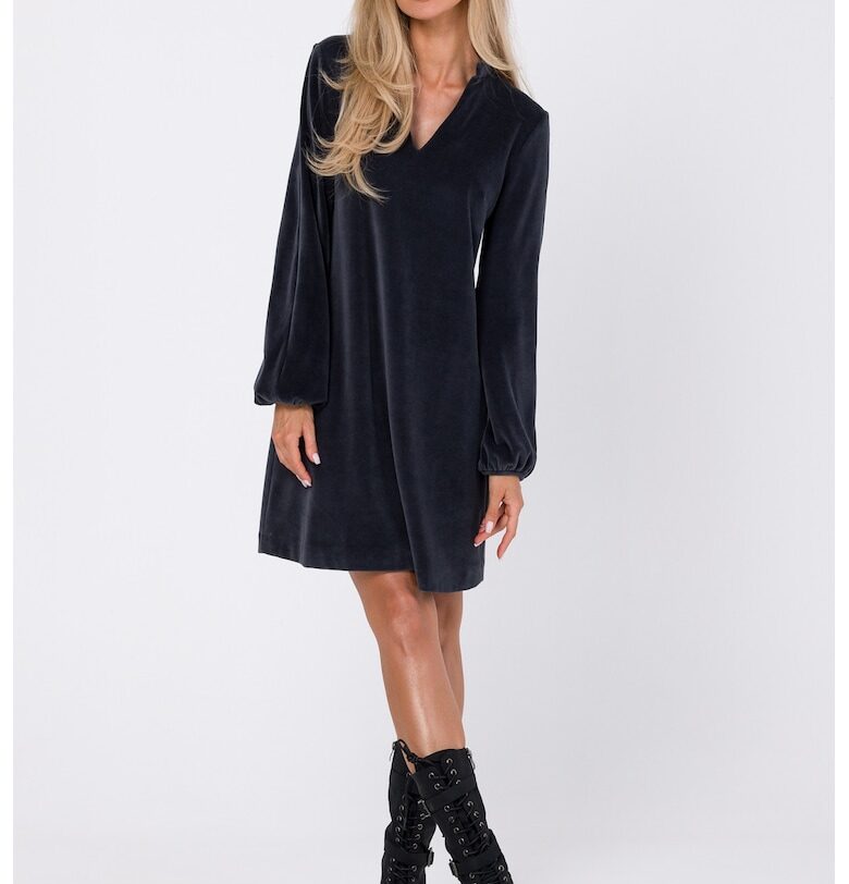 Кадифена рокля с V-образно деколте - MOE