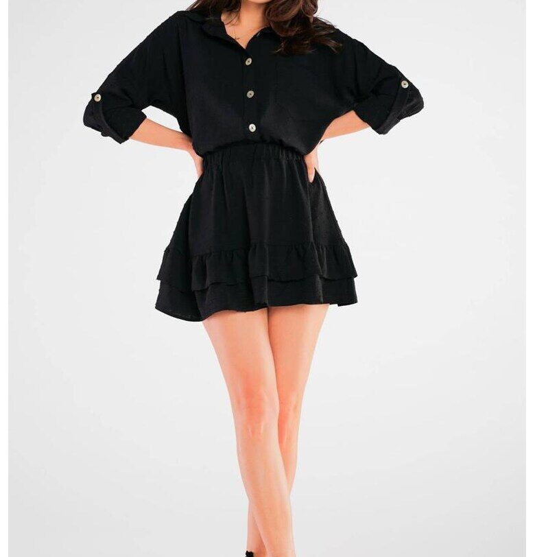 Камъна A425 Елегантна дълъг ръкав - Черен awama