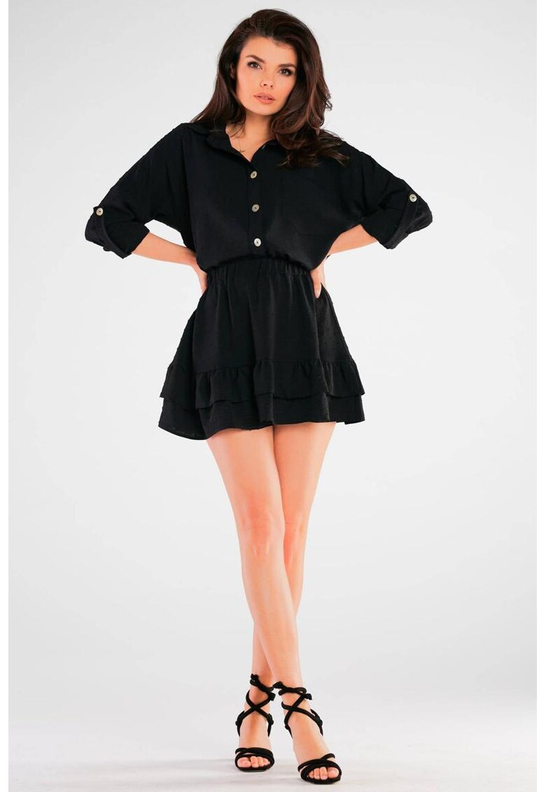 Камъна A425 Елегантна дълъг ръкав - Черен awama