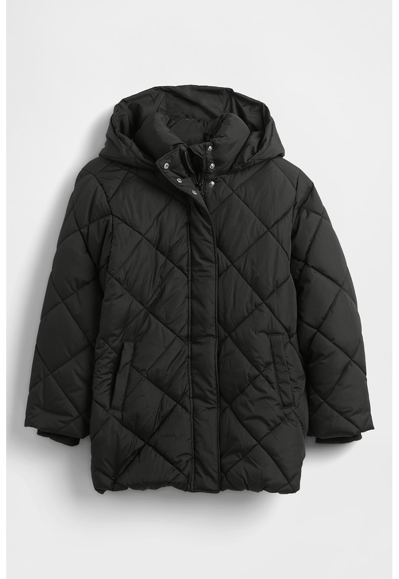 Капитинирано зимно яке с качулка - Черен GAP