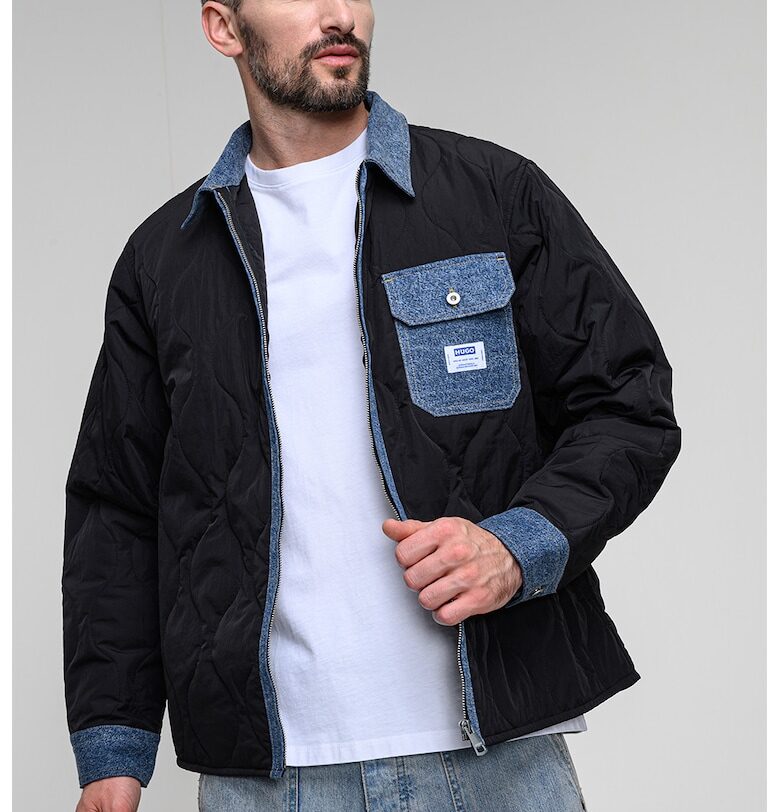 Капитониран шакет с цип и деним - Черен/Светлосин HUGO