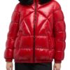 Капитонирано зимно яке Backsie с отделящ се детайл и качулка - Червен/Черен Geox