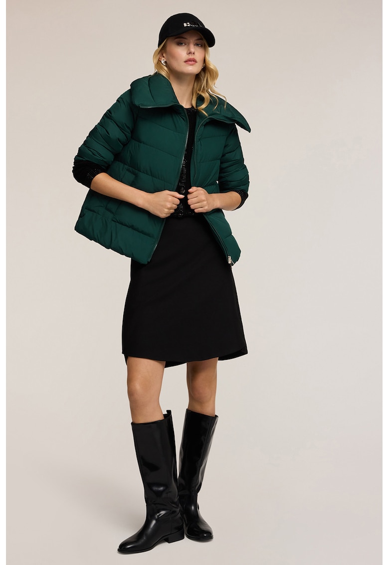 Капитонирано зимно яке с висока яка - Тъмнозелен Motivi