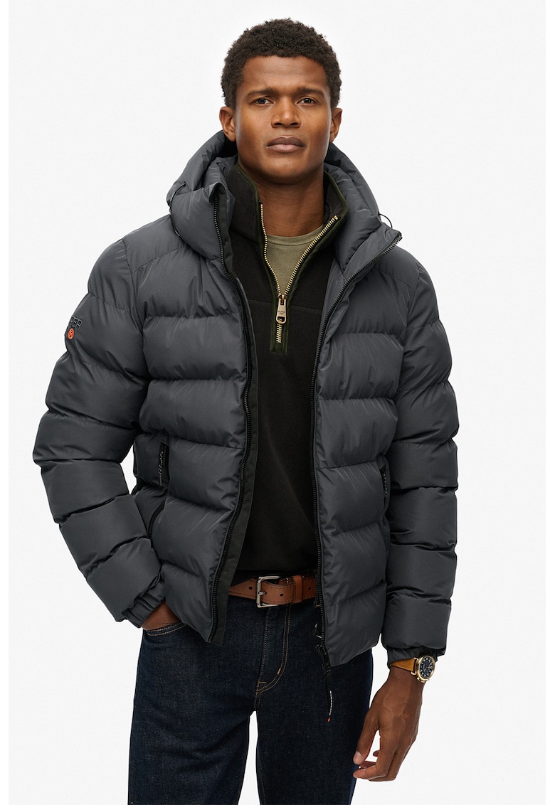 Капитонирано зимно яке с джобове с цип - Tъмносив Superdry Co