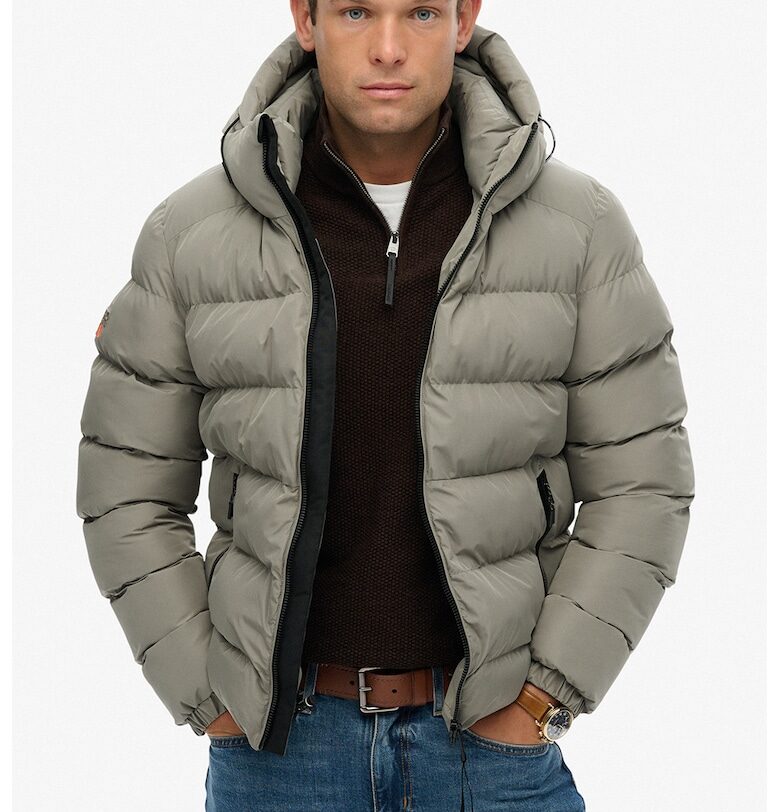 Капитонирано зимно яке с джобове с цип - Светло сив Superdry  Co