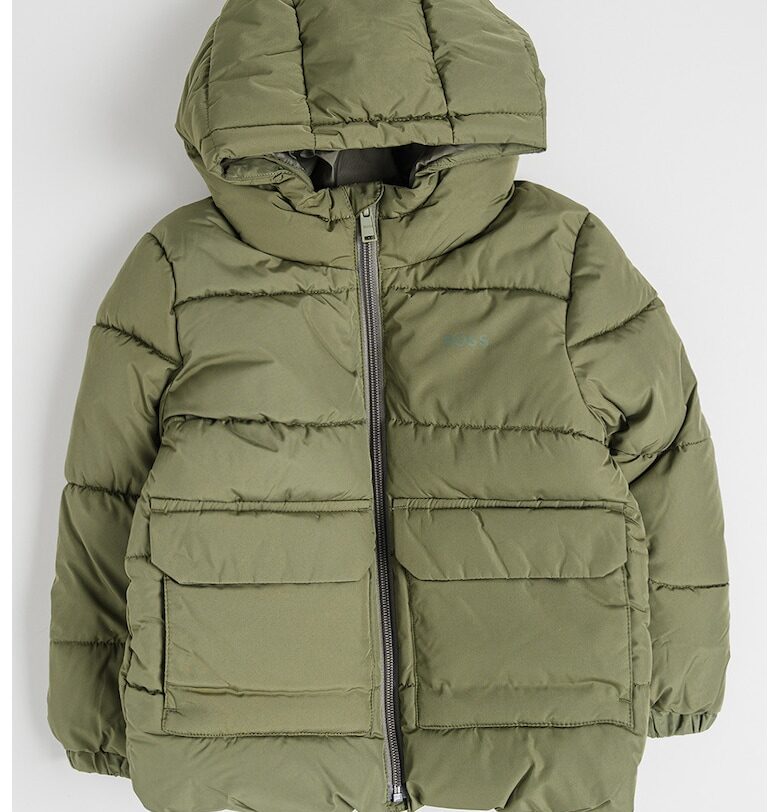 Капитонирано зимно яке с качулка - Маслинено зелено BOSS Kidswear