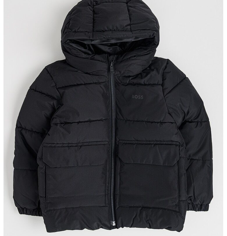 Капитонирано зимно яке с качулка - Черен BOSS Kidswear