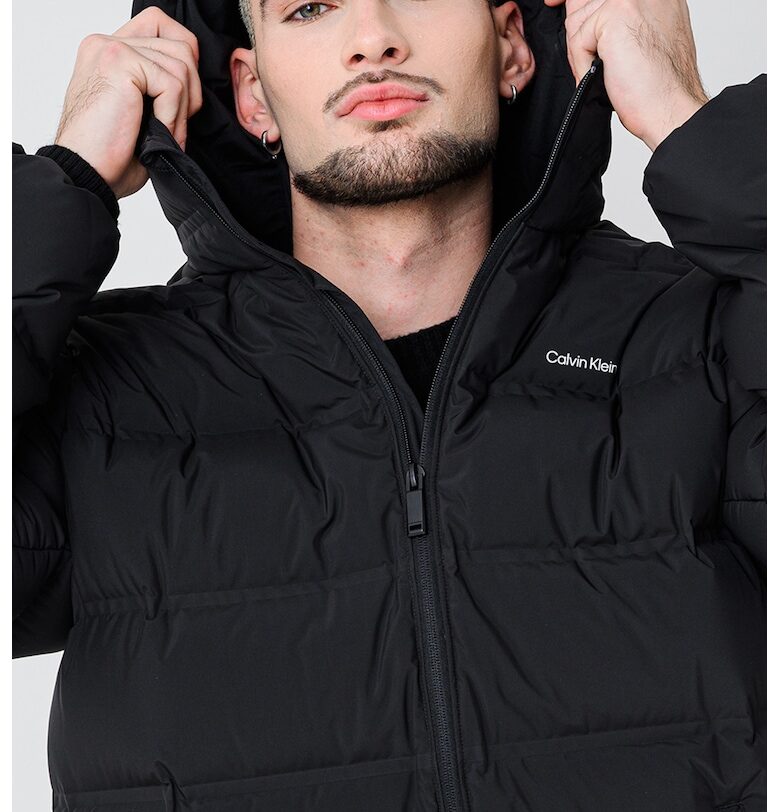 Капитонирано зимно яке с качулка - Черен CALVIN KLEIN