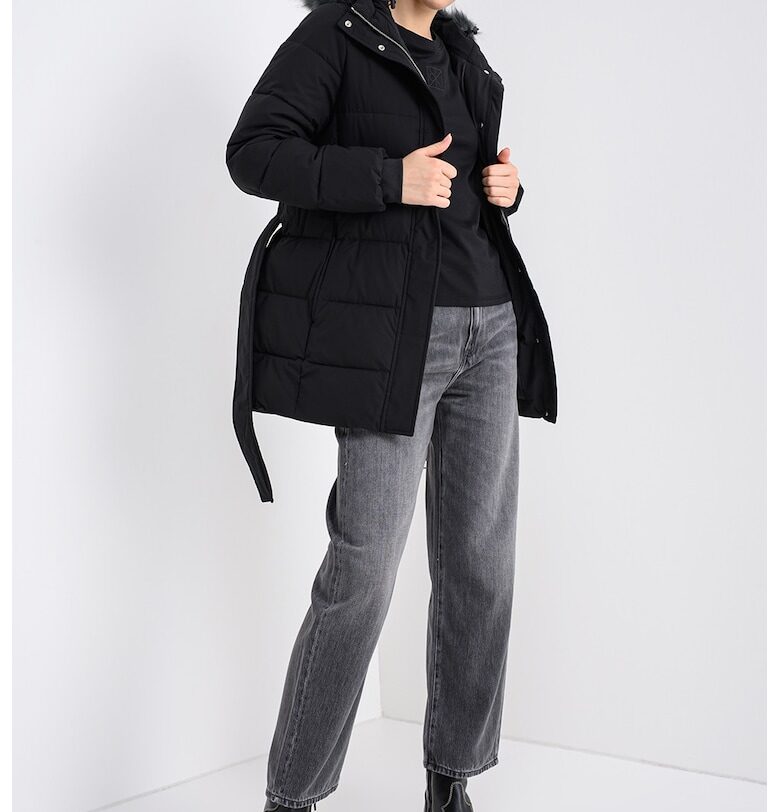 Капитонирано зимно яке с качулка - Черен CALVIN KLEIN