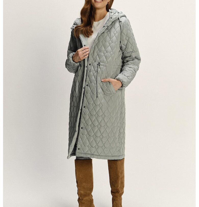 Капитонирано зимно яке с качулка - Бледозелен GreenPoint