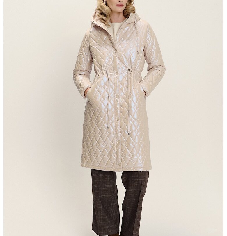 Капитонирано зимно яке с качулка - Крем GreenPoint