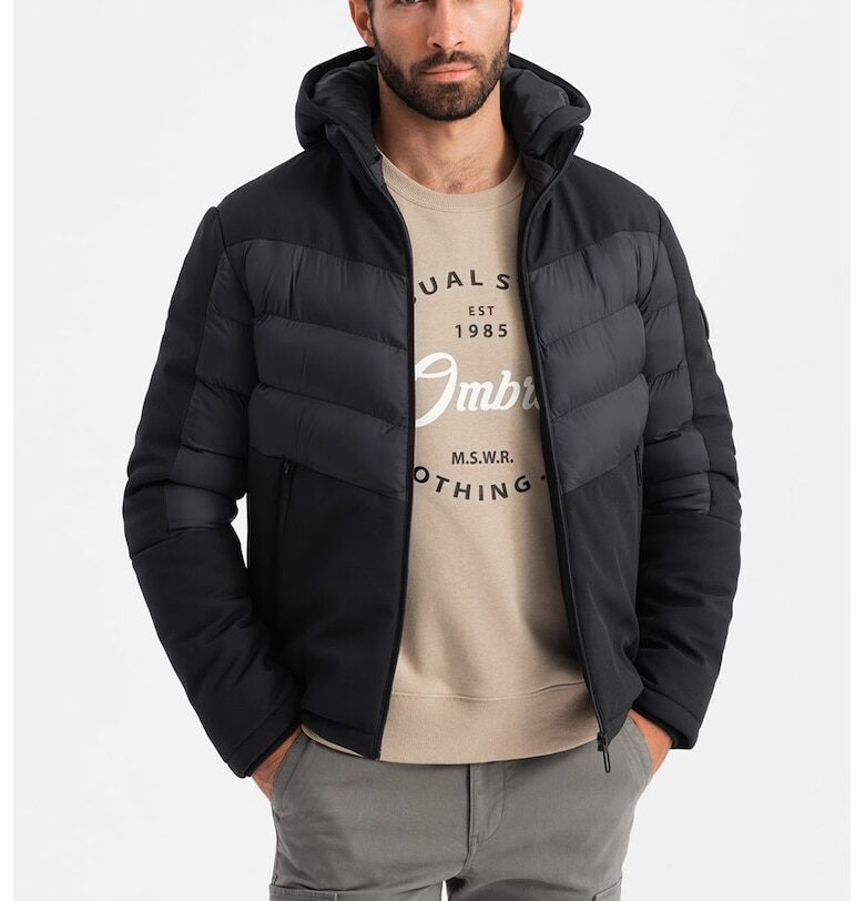 Капитонирано зимно яке с качулка - Черен OMBRE