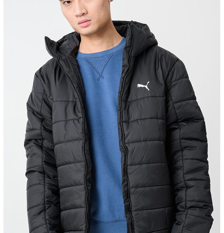 Капитонирано зимно яке с качулка и лого - Черен Puma