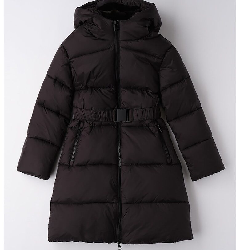 Капитонирано зимно яке с колан на талията - Черен IDO