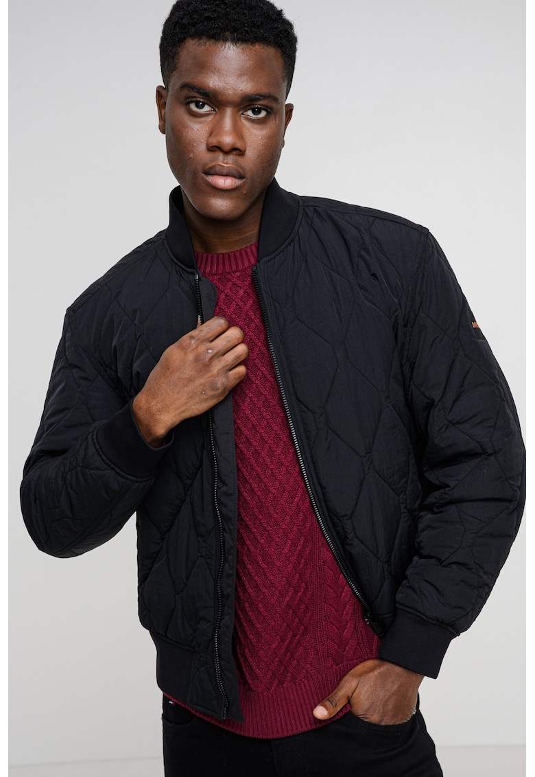 Капитонирано яке бомбър Osnape с цип - Черен BOSS