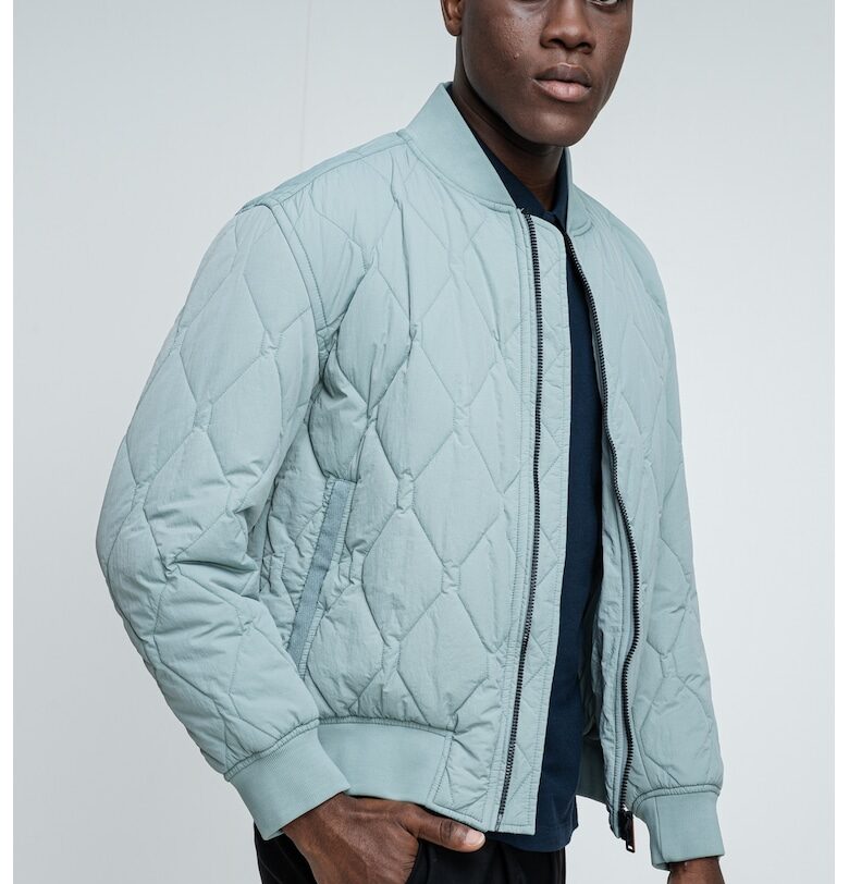 Капитонирано яке бомбър Osnape с цип - Бледозелен BOSS