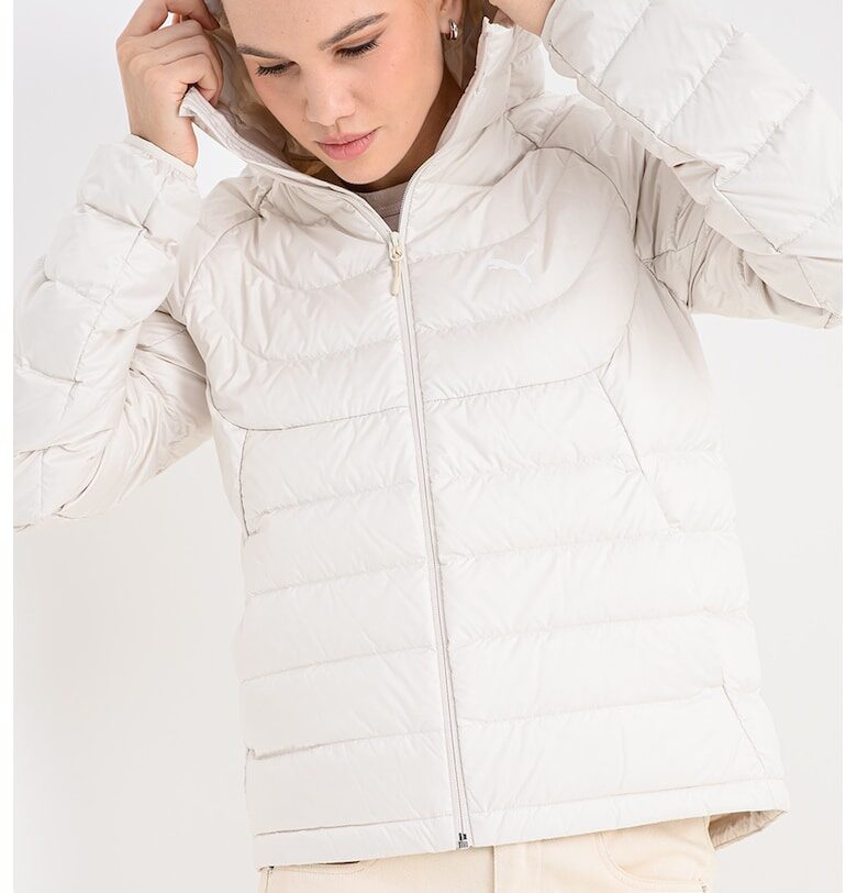 Капитонирано яке с качулка и лого - Мръснобял Puma