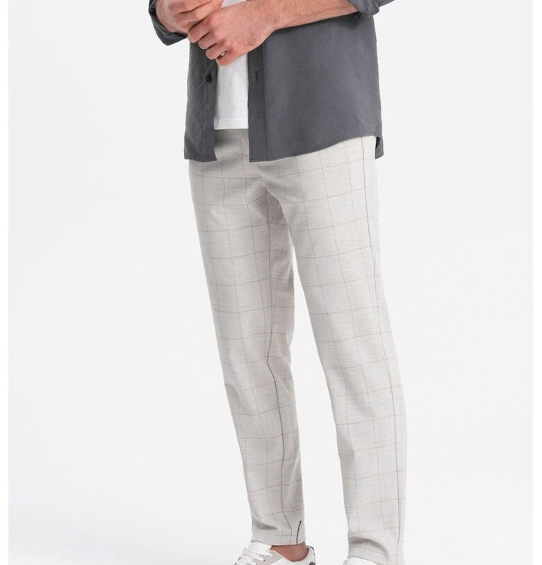 Кариран панталон със странични джобове - Светлосив меланж OMBRE