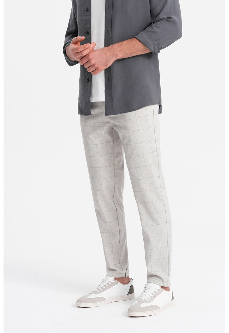 Кариран панталон със странични джобове - Светлосив меланж OMBRE