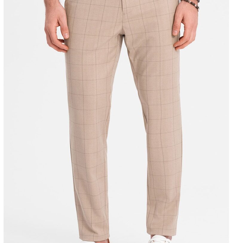 Кариран панталон със странични джобове - Бежов OMBRE