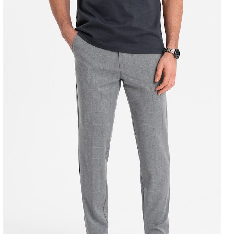 Кариран панталон със странични джобове - Сив меланж OMBRE