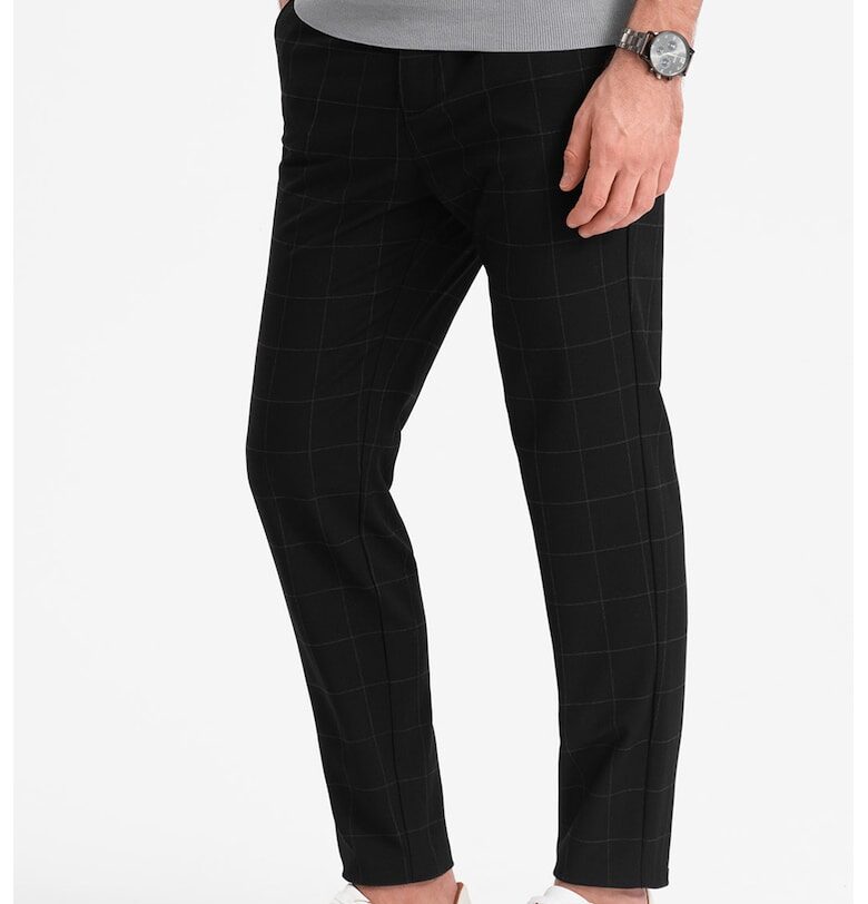 Кариран панталон със странични джобове - Черен OMBRE